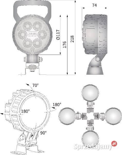 Lampa robocza LED do DeutzFahr okrągła 25W 2000