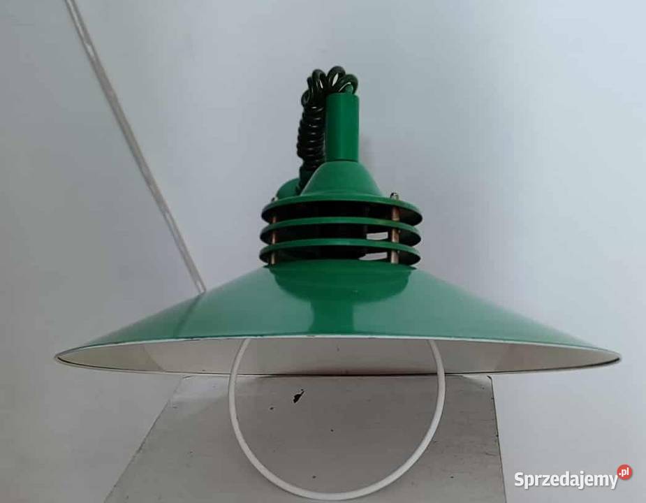 Lampa wisząca zielona metalowa loft PRL Gdańsk