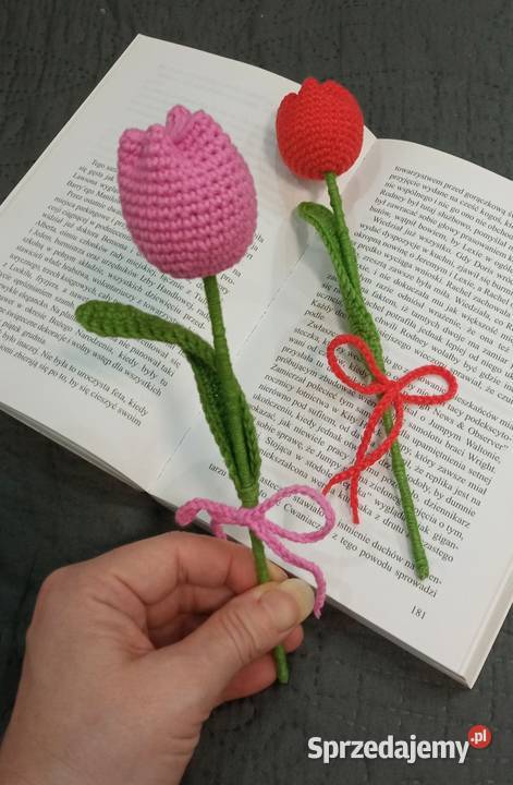 Tulipany wykonane na szydełku Łask