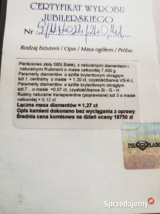 Złoty pierścionek Białe Złoto z diamentami dolnośląskie