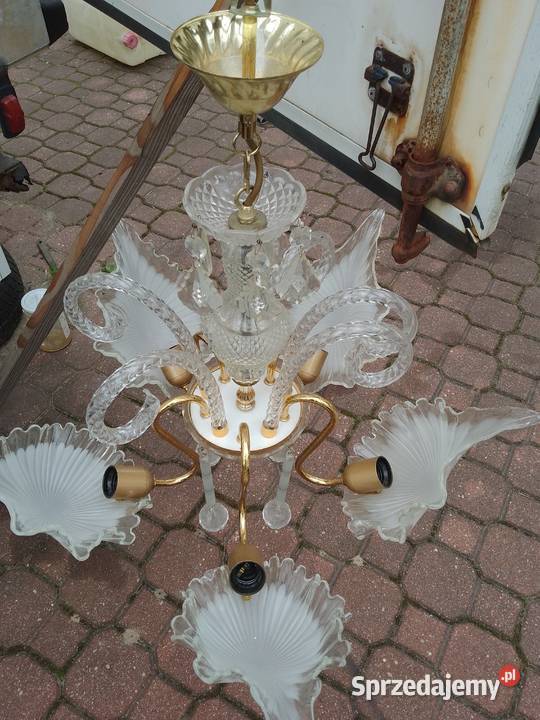 Żyrandol szklany retro Włoski styl 5 ramion na Mińsk Mazowiecki sprzedam