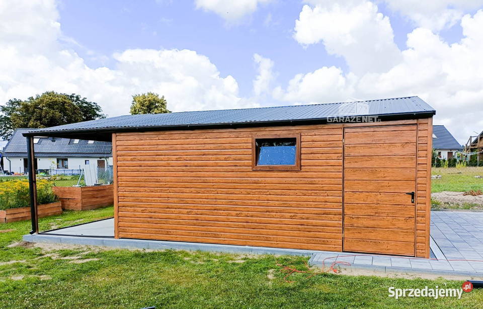 GARAŻ BLASZANY 6m x 5m DWUSPAD 2X BRAMA ORZECH Łapanów