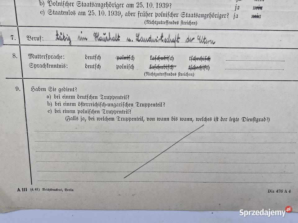 Niemiecki kwestionariusz personalny do Bronisze