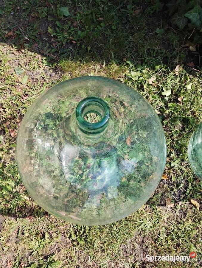 Balony na wino galon PRL zielone szkło ręczny Racibórz