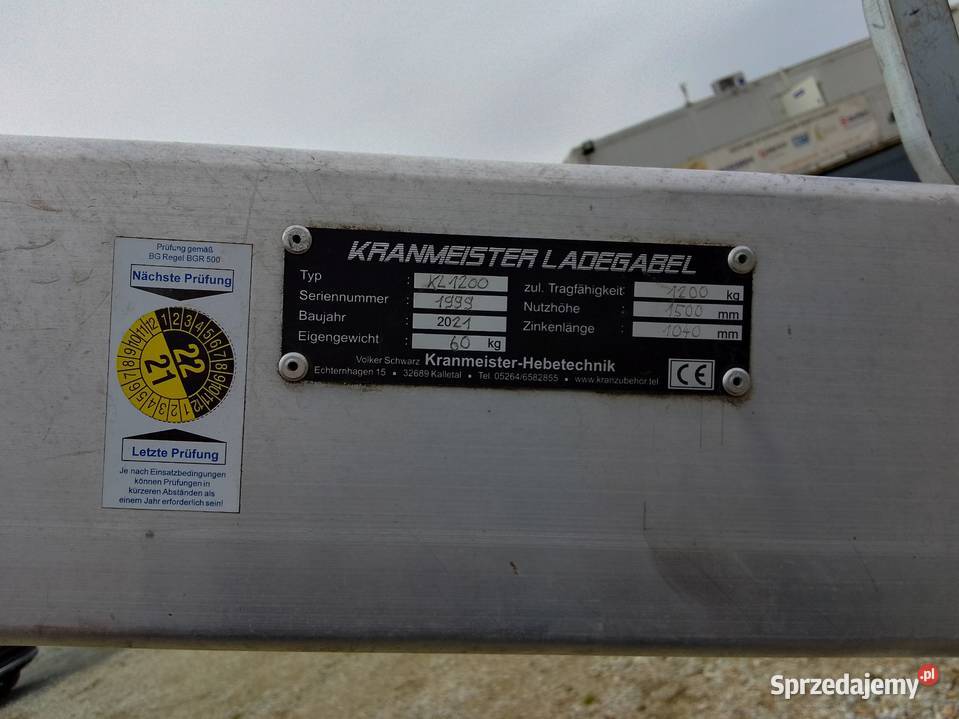 Aluminiowe widły załadunkowe Kranmeister 1200 Ligota Piękna