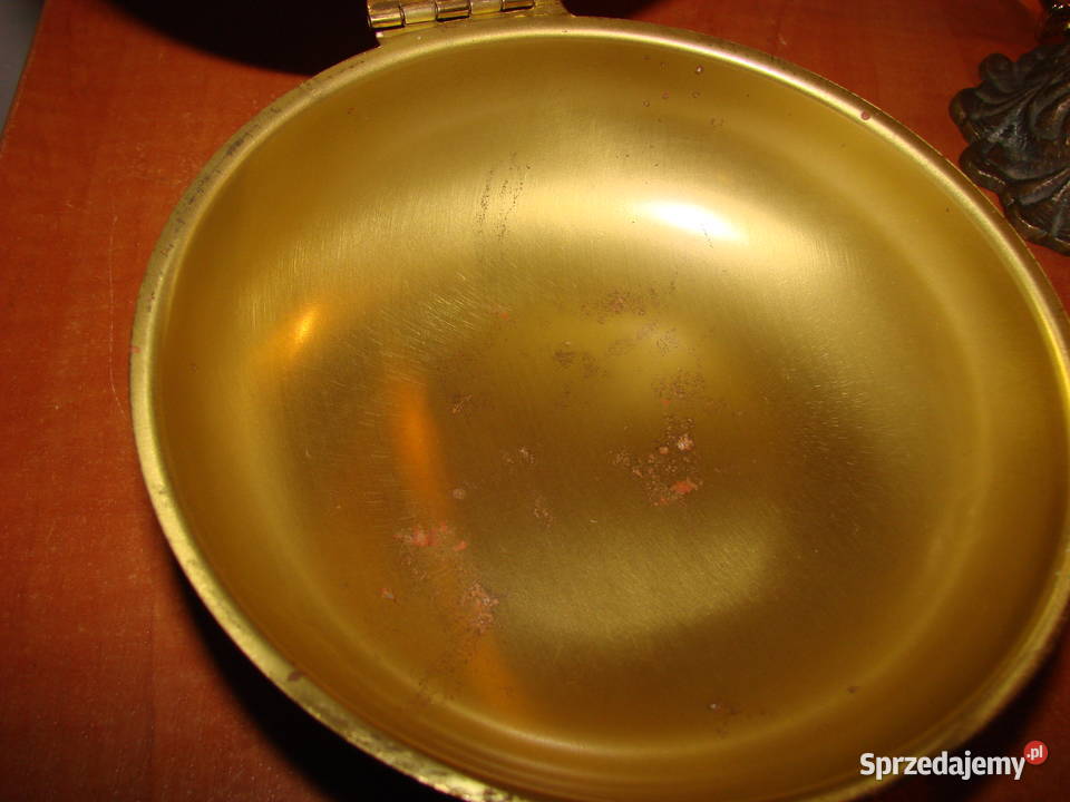 mosieżny herbowy rondelek z pokrywką Pruszcz Gdański