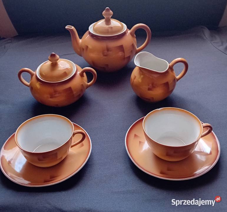 Herbaciany porcelanowy komplecik 2 osób art deco