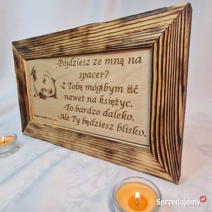 Drewniany obraz ze świerku prezent zakochanych Sępopol