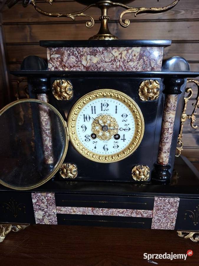 Marmurowy zegar kominkowy plus dwa kandelabry podkarpackie Rzeszów