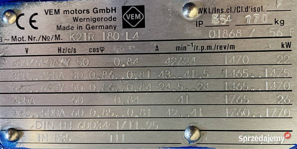 silnik elektryczny 22kW 1470obr 3fazowy VEM
