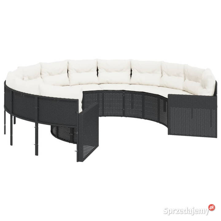 Sofa ogrodowa z poduszkami okrągła czarny rattan Warszawa