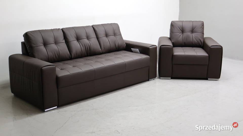 KOMPLET 31 sofy kanapy zestaw brązowa skóra Poznań