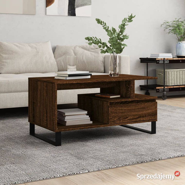 Stolik kawowy brązowy dąb 90x49x45 materiał Warszawa