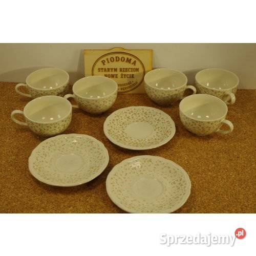 Komplet 6 filiżanek z 3 spodkami Różane Gałązki Porcelana i szkło