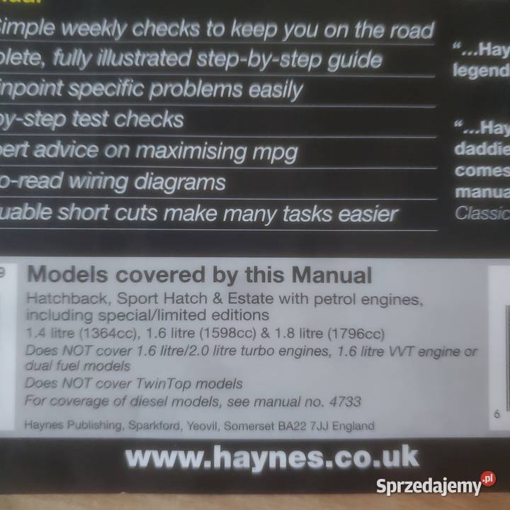 Książki Haynes 4 OpelVauxhall Astra Zafira Pb On wielkopolskie Koło