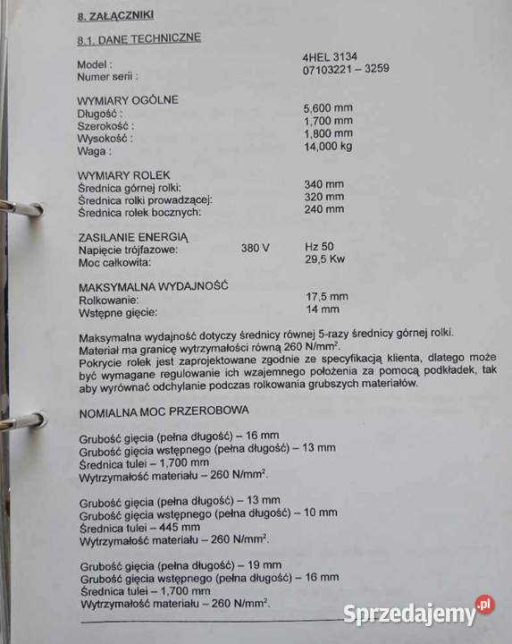 Czterowalcowa zwijarka do blach 13 mm Produkcja Lubicz Górny