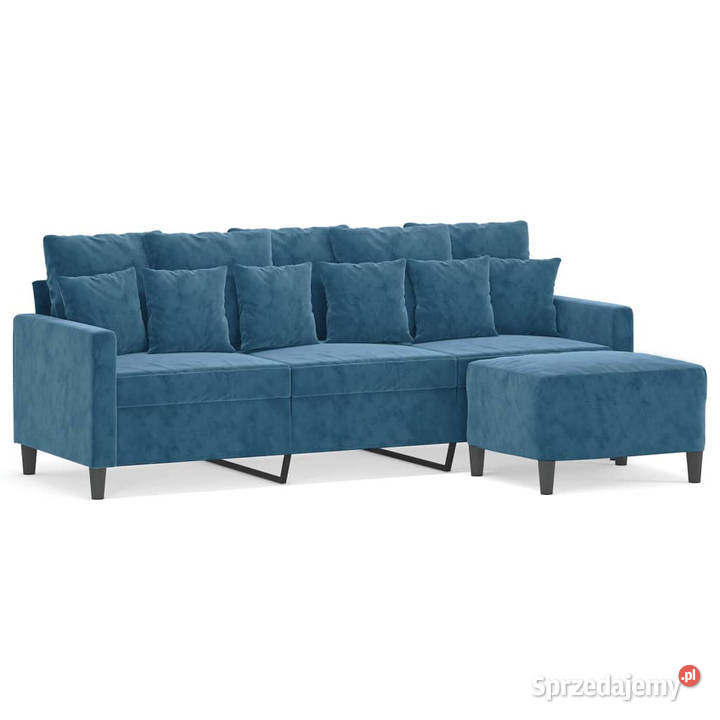 3osobowa sofa z podnóżkiem niebieska 180 aksamit Warszawa