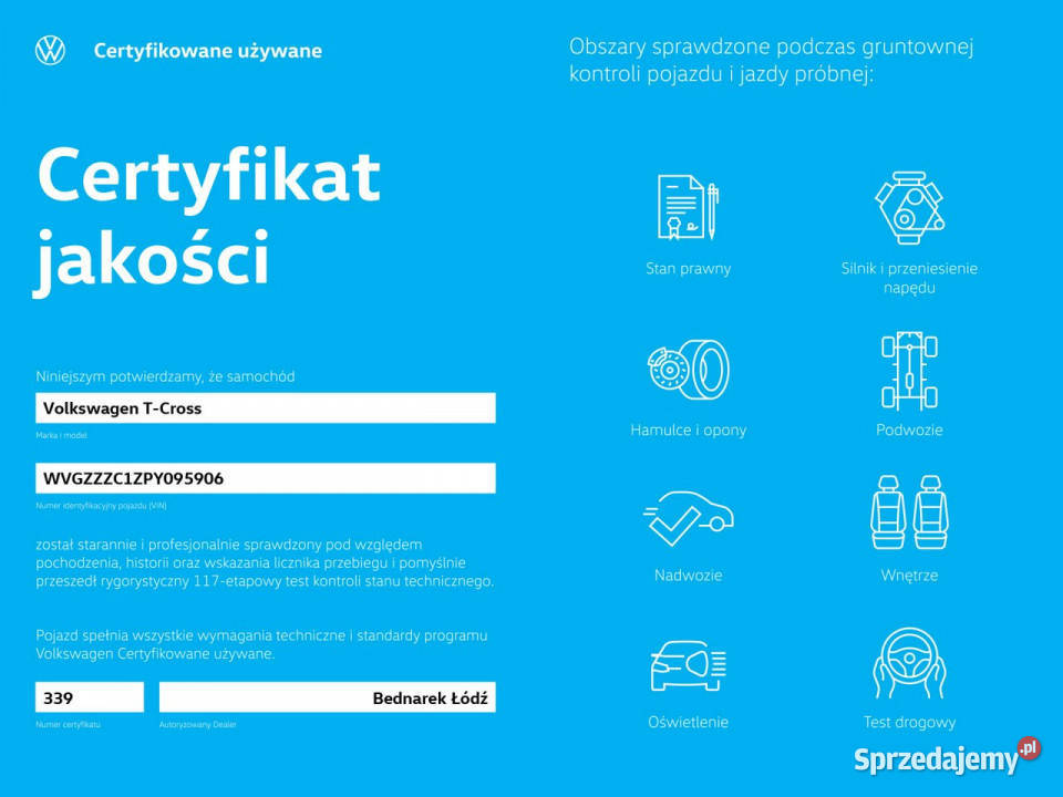 Volkswagen TCross Bezwypadkowy Salon Polska T-Cross łódzkie Łódź