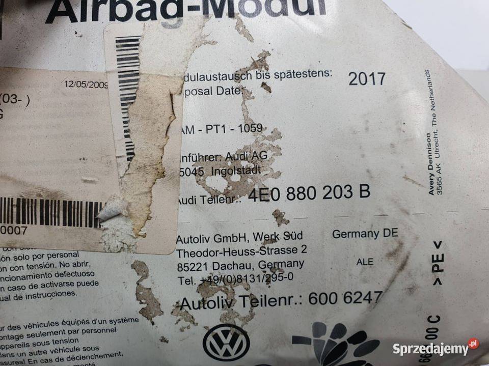 PODUSZKA AIRBAG AUDI A8 D3 4E0880203B osobowe Lipno sprzedam