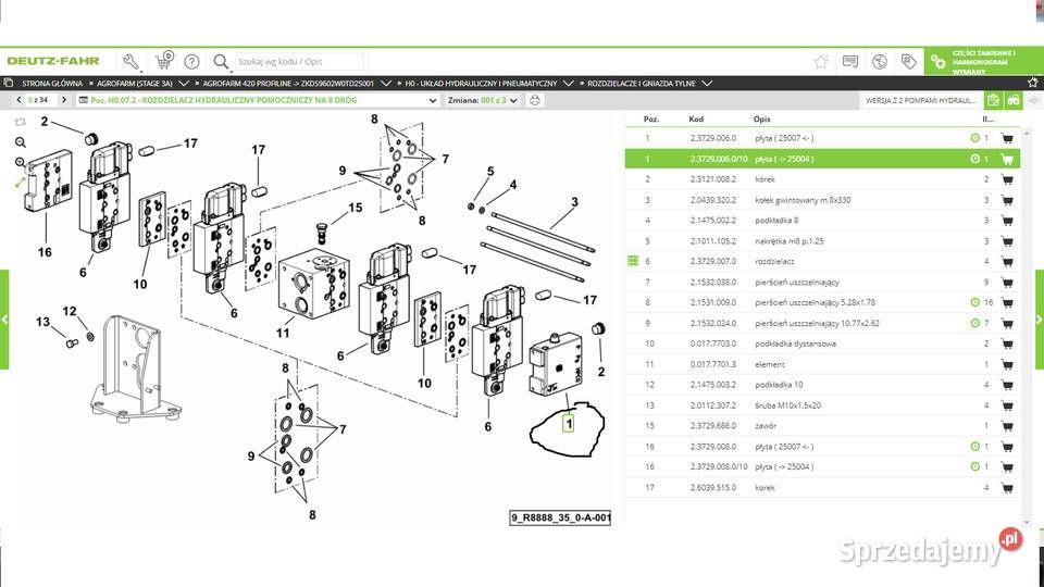 płyta blok hydrauliczny rozdzielacz DeutzFahr Koszanowo