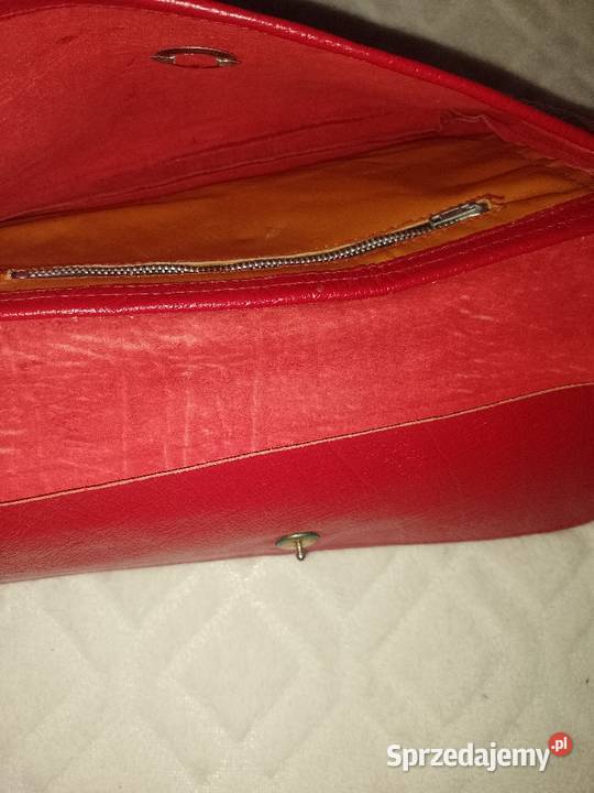 Real Leather Czerwona skórzana torebka Saszetka Kraków sprzedam