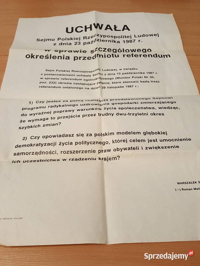 PLAKAT Uchwała Sejmu PRL z 1987r w spr Kolekcje Złotniki