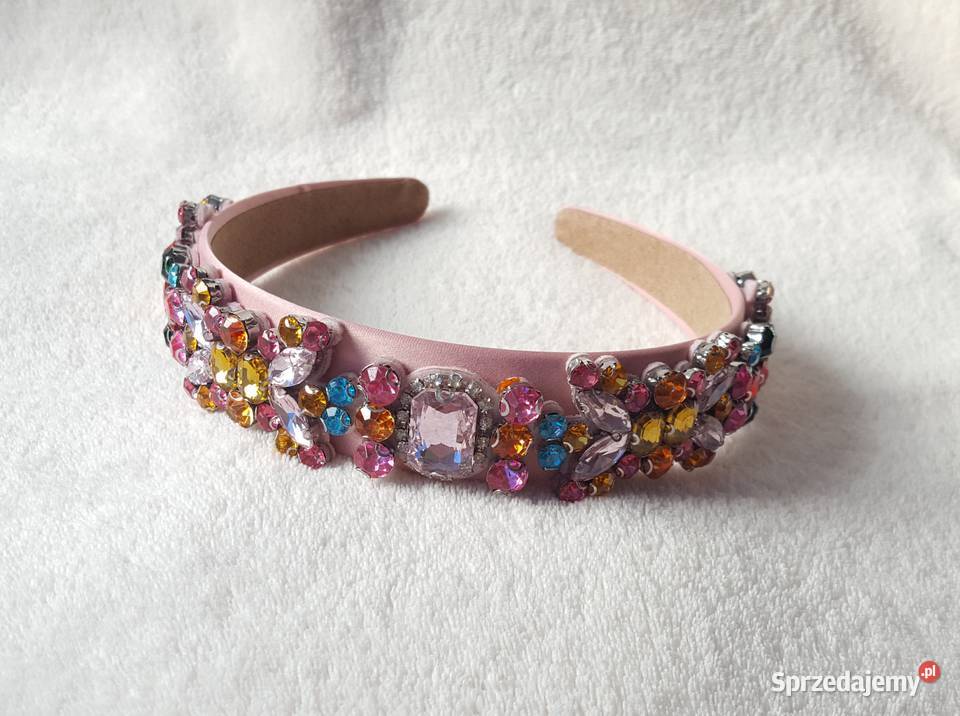 Różowa kolorowa opaska do włosów kamienie Ozdoby do włosów