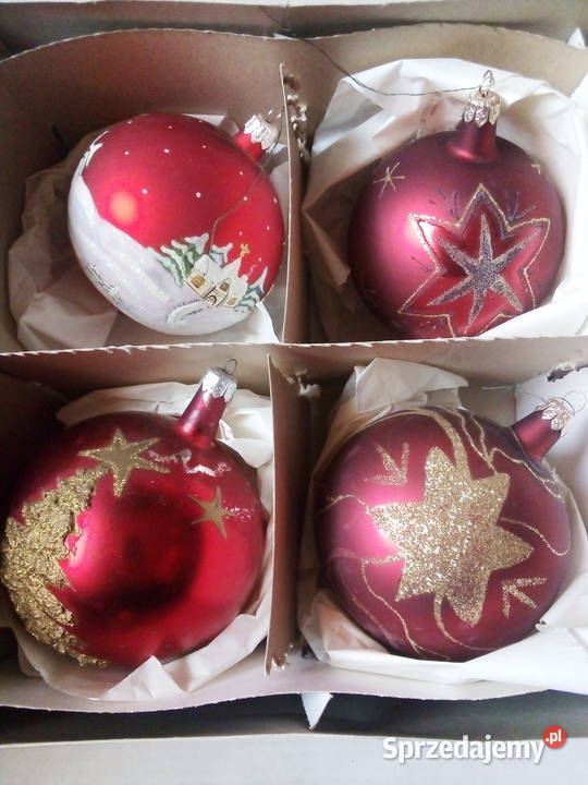 4 szklane bombki okrągłe duże czerwone w złote Częstochowa
