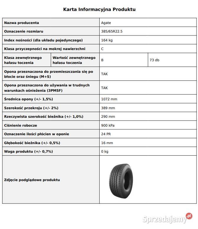 AGATE ST022 38565 R225 Nowa opona ciężarowa Ciężarowe Zarębki