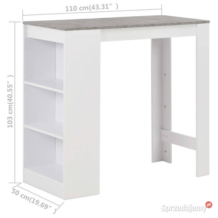 Stolik barowy z półkami biały 110 x 50 x 103 Warszawa