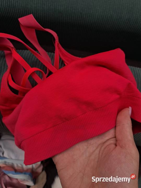 Czerwony sportowy top z ozdobnymi ramiączkami Inna marka Trąbki Wielkie