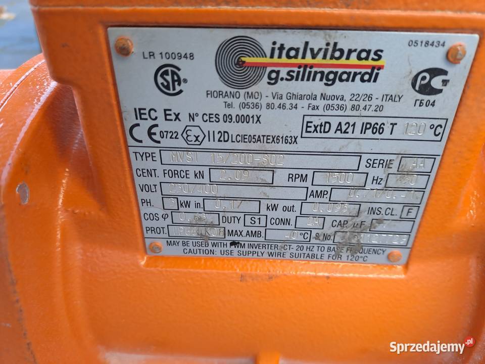 Elektrowibrator MVSI 15200 Italvibras Silnik Pozostałe Poznachowice Dolne