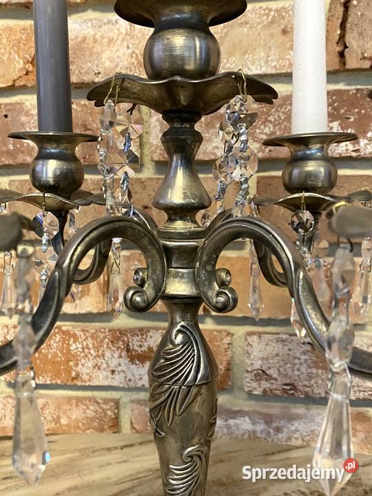 Świecznik kryształowy vintage srebrny kandelabr Gniezno