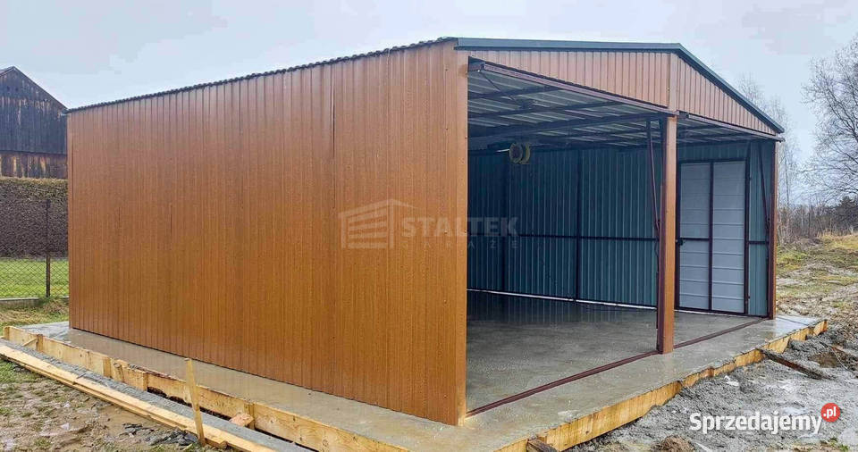 Garaz blaszany 6x6m 2x brama uchylna drzwi dach łódzkie Łęczyca