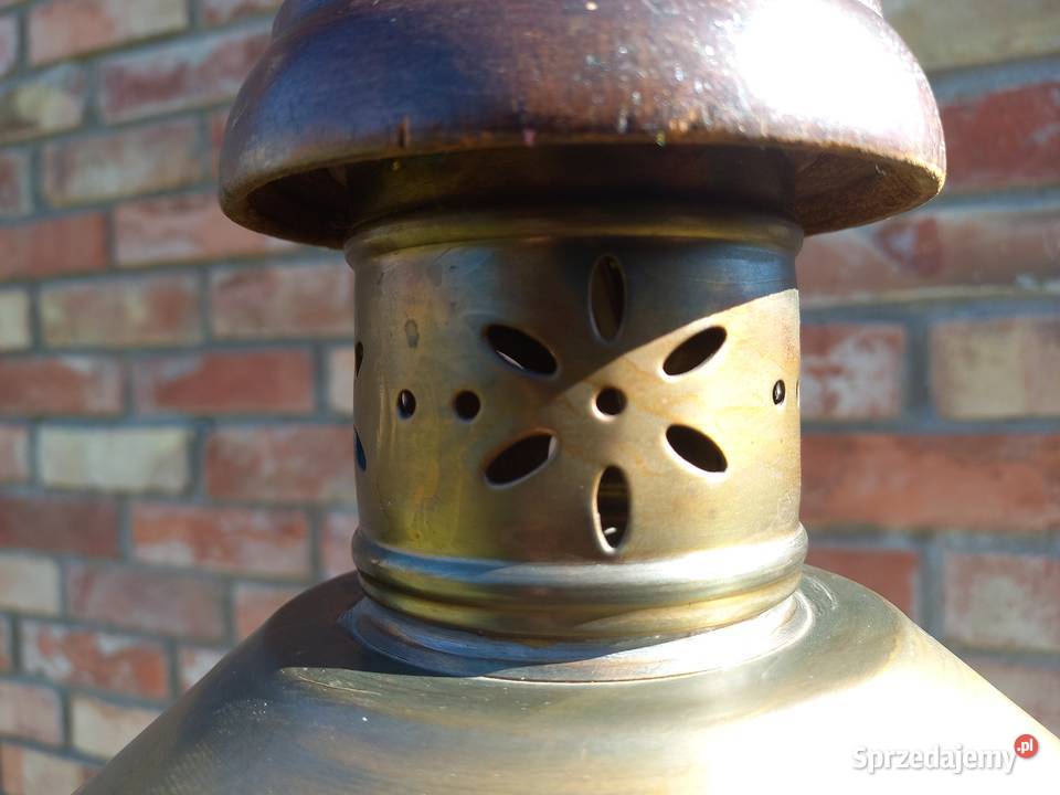 Żyrandol mosiężny metalowy drewniany holenderski Gawroniec