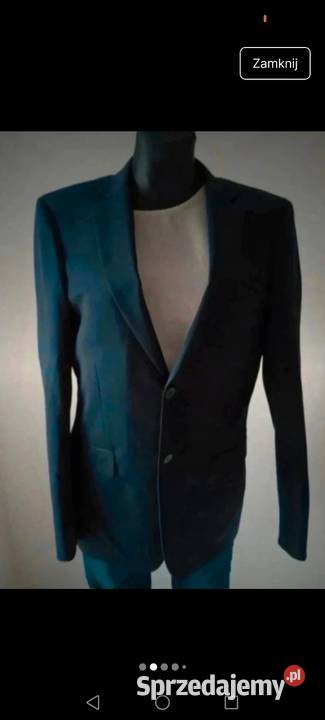 Marynarka granatowa wełniana wool o kroju męskim Inny wzór Krosno