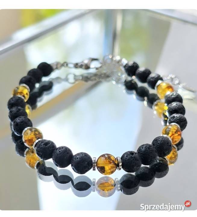 Bransoletka Bursztyn kamień Lawa 6 mm stal Gdańsk sprzedam