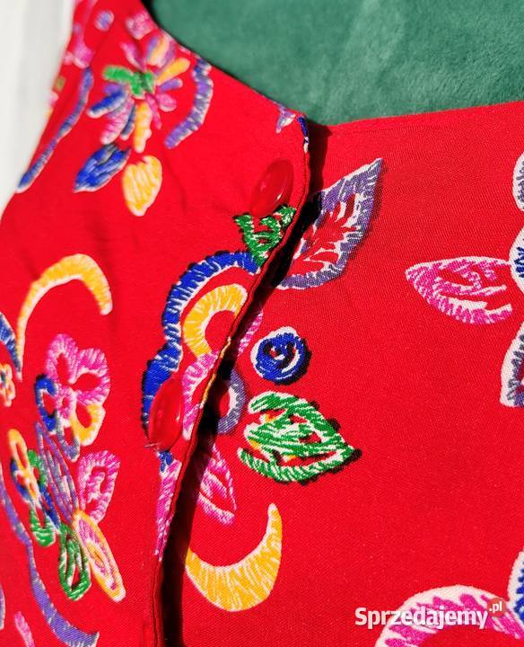 Kolorowa sukienka czerwona vintage retro XL 42 L kolorowy Szczecin sprzedam