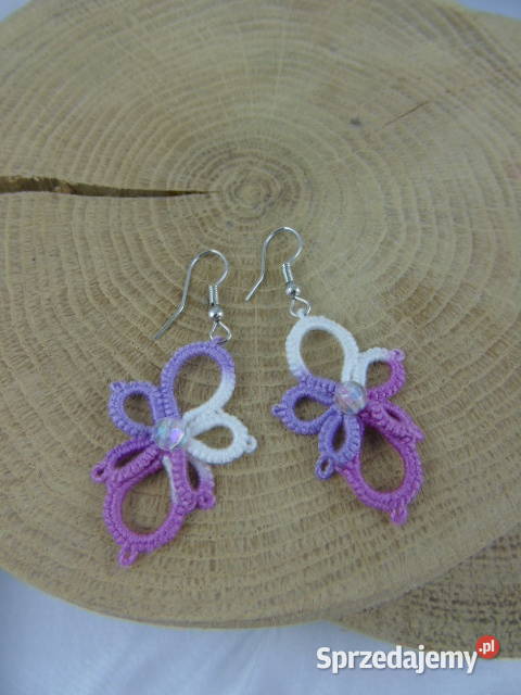 Kolczyki frywolitkowe różne wzory i kolory Wiśniowa