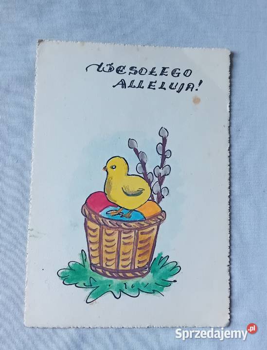 Pocztówka wielkanocna ręcznie malowana lata Koźminek
