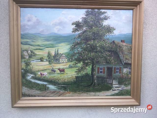 Obraz olejny Scena Rodzajowa Pejzaż lat 50