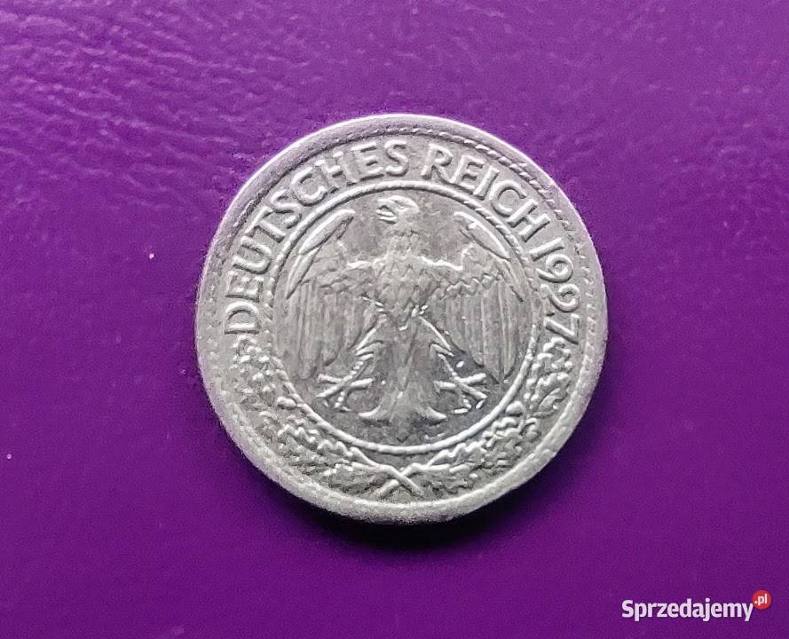 Moneta Niemcy 50 Reichspfennig 1927 A BRzadka mazowieckie Pruszków