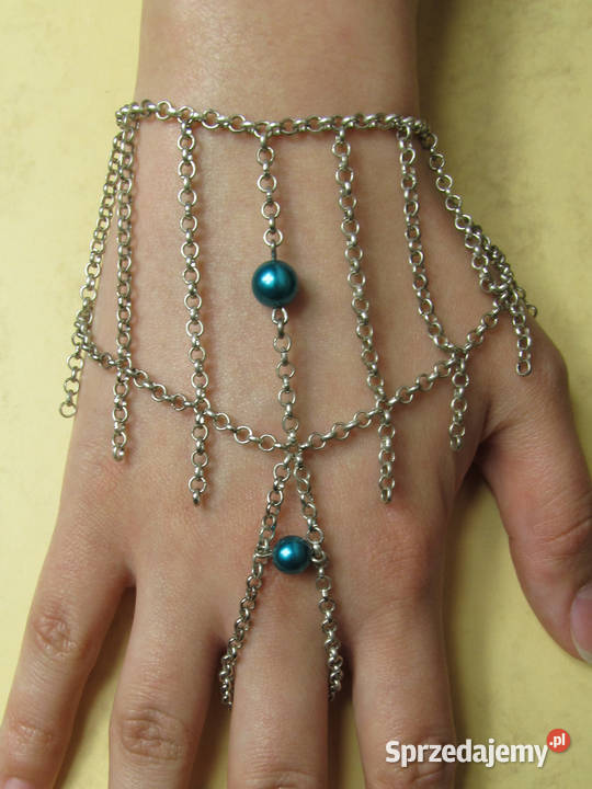 Bransoletka na palec łańcuszek srebrny koraliki śląskie