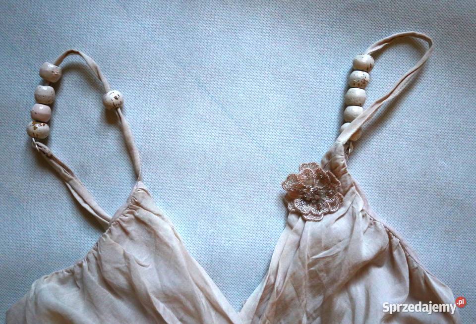 Letnia delikatna kremowa różowa sukienka boho brązowy/beżowy Gdańsk