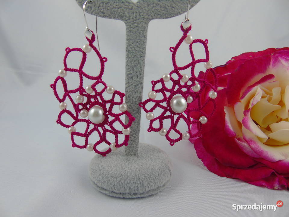Kolczyki frywolitkowe małopolskie Wiśniowa sprzedam