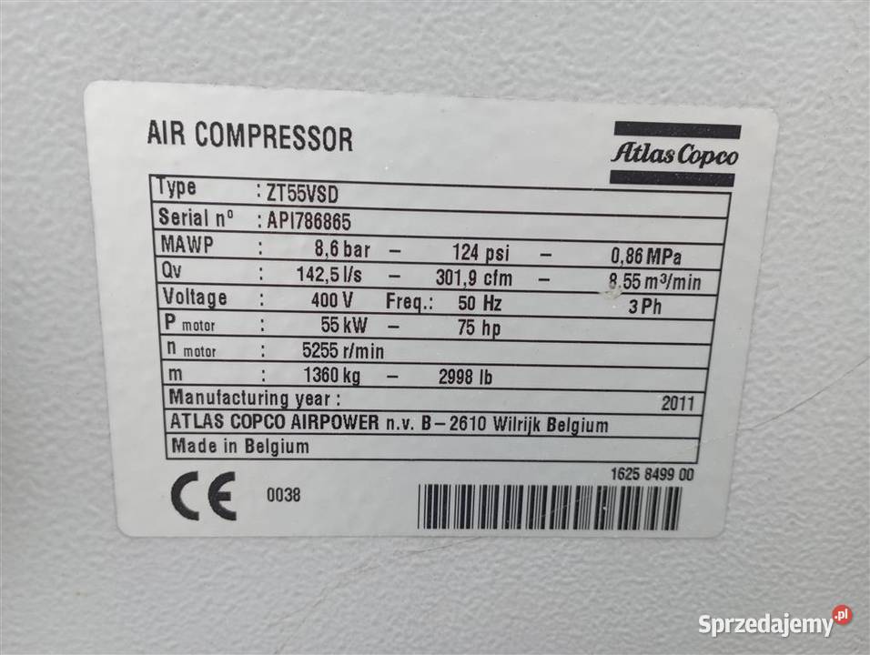 Sprężarka śrubowa kompresor Atlas Copco ZT Wilków