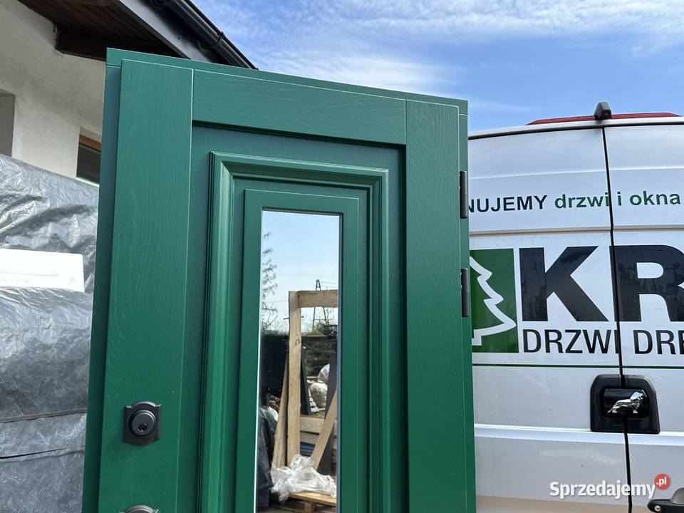 Drzwi zewnętrzne drewniane AMERYKAŃSKIE Z KLAMKĄ Grzybno