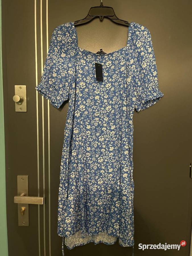 Peacocks sukienka modny wzór kwiaty floral niebieski