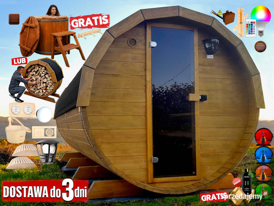 SAUNA Ogrodowa 400 Beczka 500L Akcesoria Nowy Targ