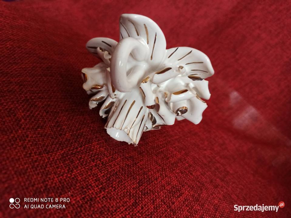 Świecznik biała róże ze złoceniami Porcelana i szkło Gdańsk